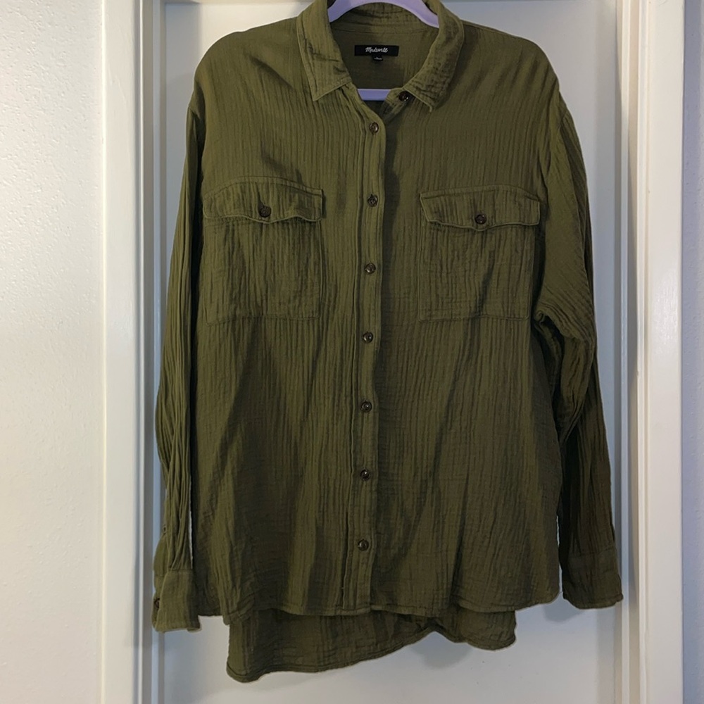 Madewell size Large lightspun army green cotton button down